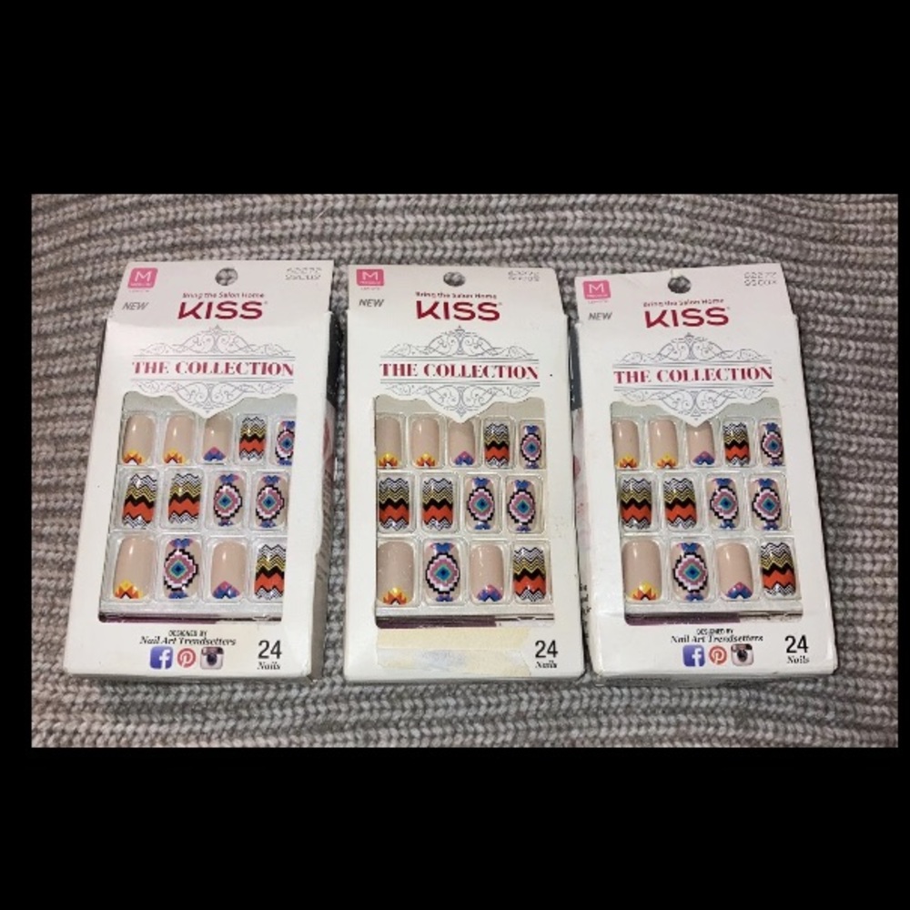 Kiss Collection Boho Chevron Evil Eye Aztec Glue On Nails Art Medium 3 kits New